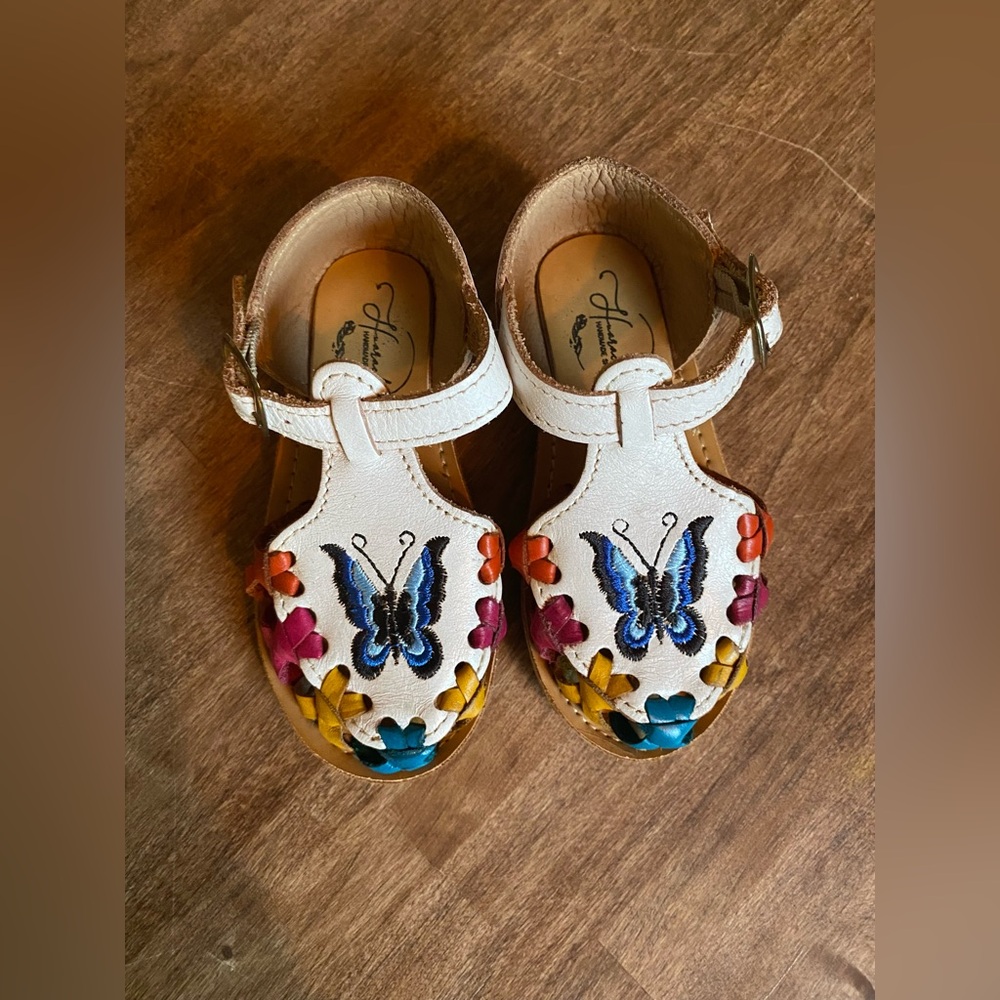 Handmade Huarache Butterfly Sandals- White/Multi